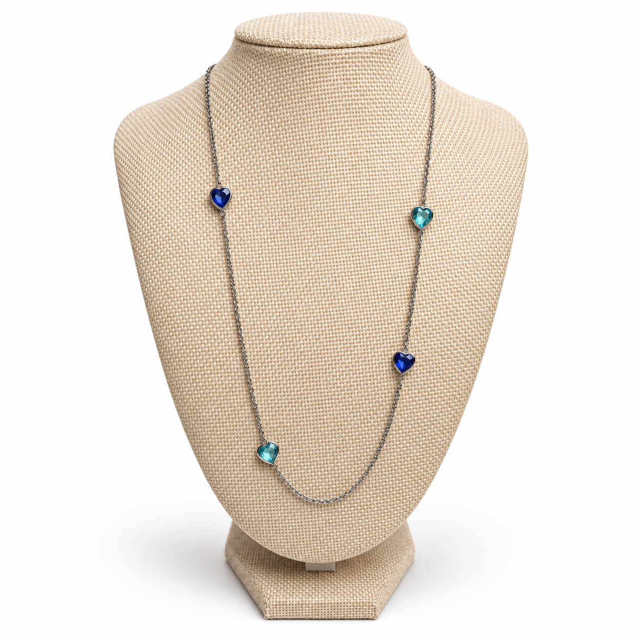 Collar Largo Corazones Azul y Turquesa